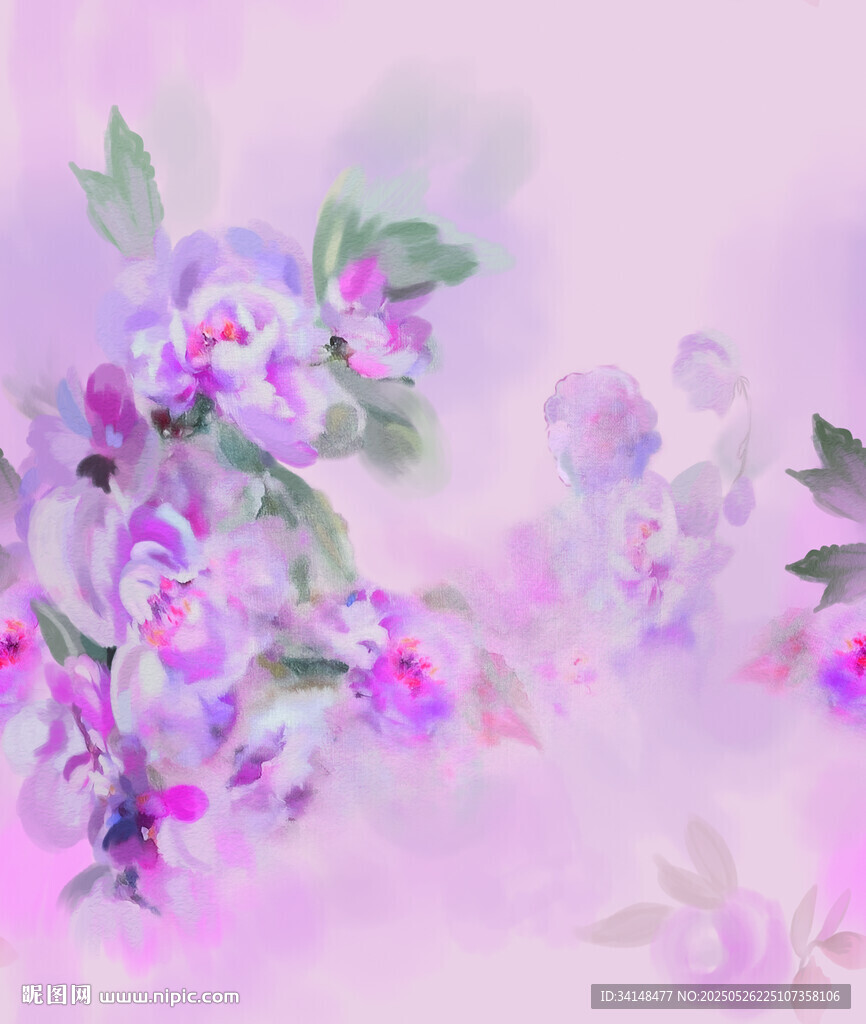 梦幻紫色花卉艺术插画