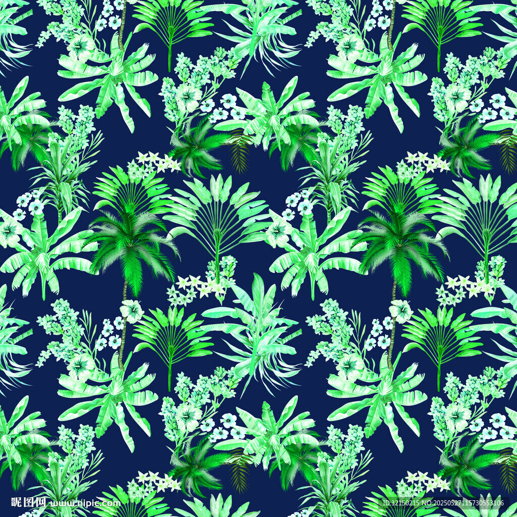 深绿背景的热带植物图案