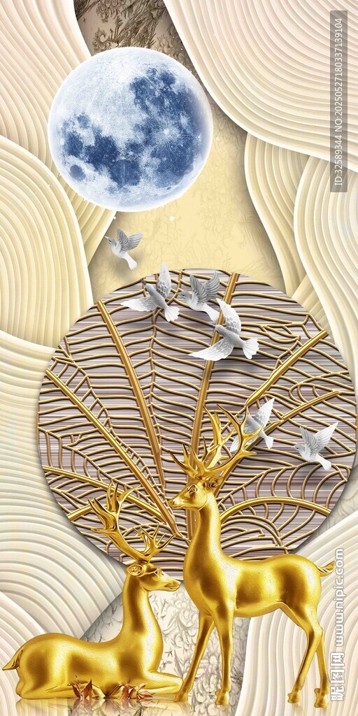 梦幻金鹿伴月艺术图景