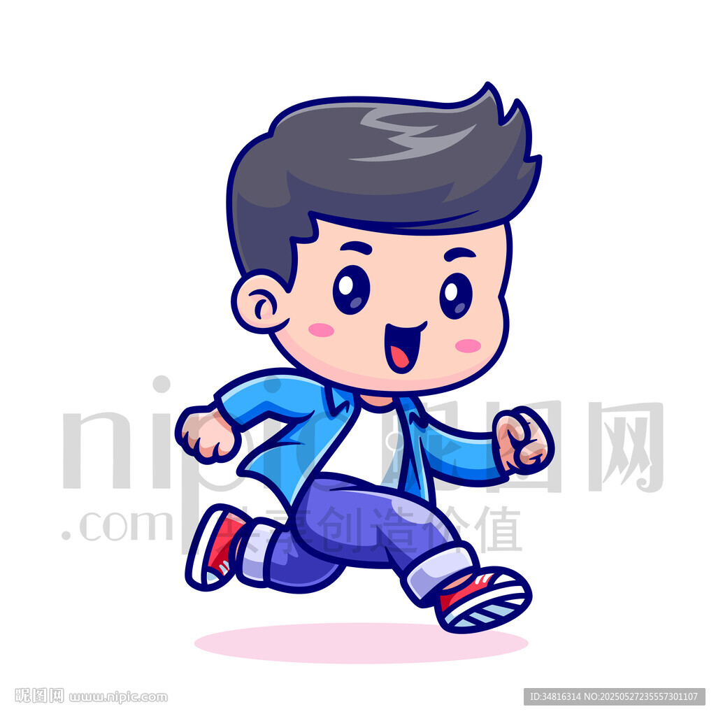 卡通奔跑的小男孩