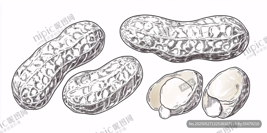 手绘花生素描图