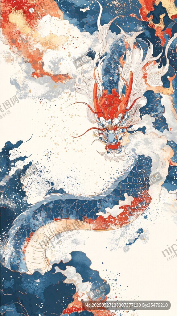水墨蛟龙腾云图