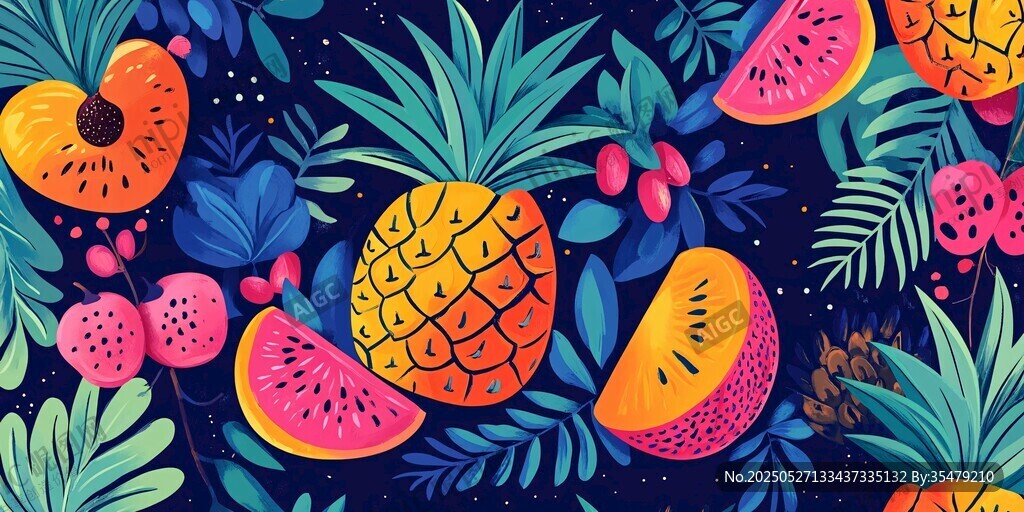 缤纷热带水果插画图案