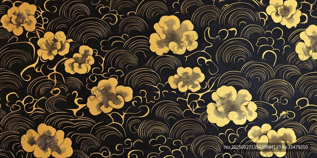 黑金花卉波浪纹精美图案