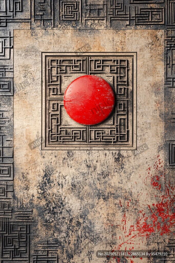 中式复古风红印装饰图案