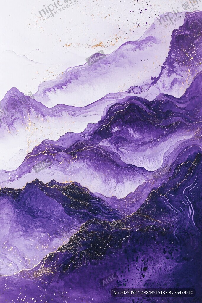 梦幻紫韵山水抽象画