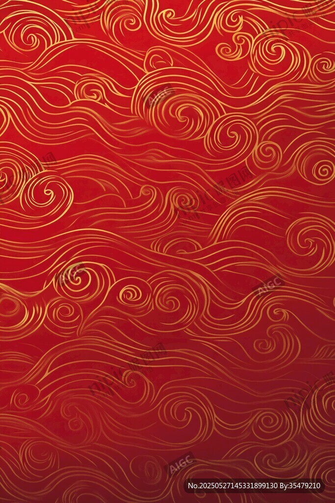 红色金纹中式波浪底纹