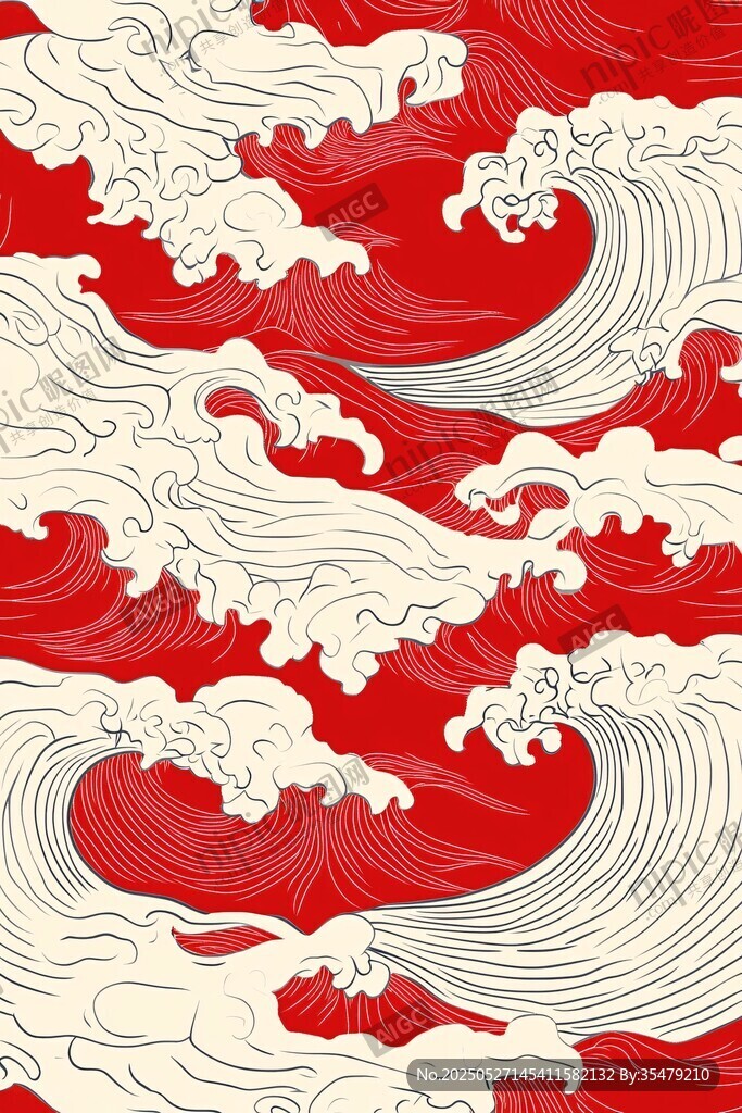 红色海浪纹图案设计