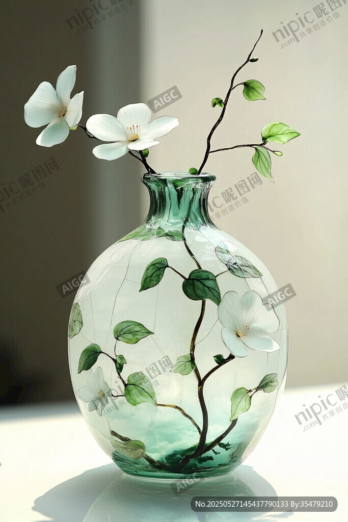 玻璃花瓶中的素雅白花