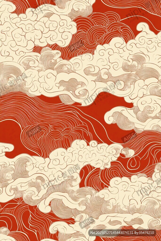 中式云纹红色经典图案
