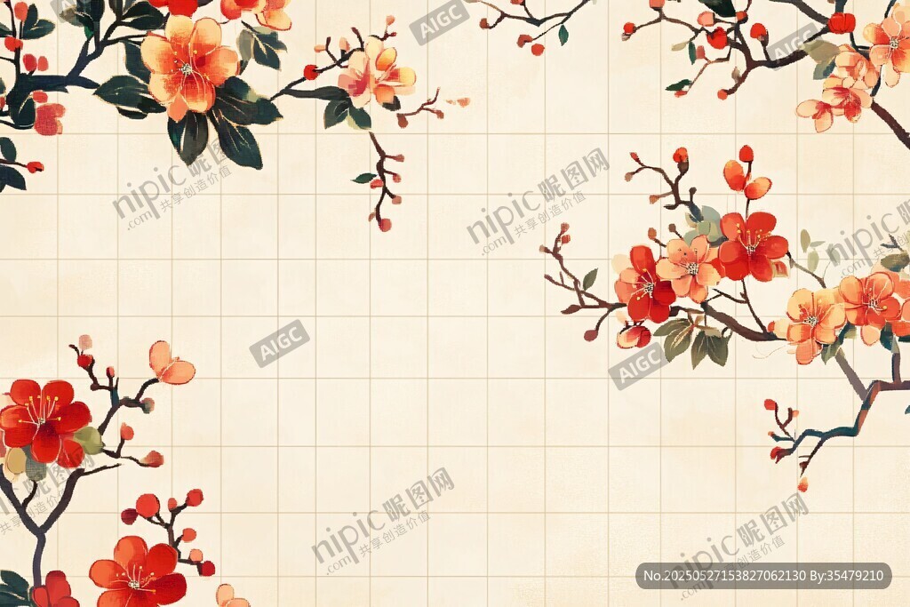中式花卉边框图案背景