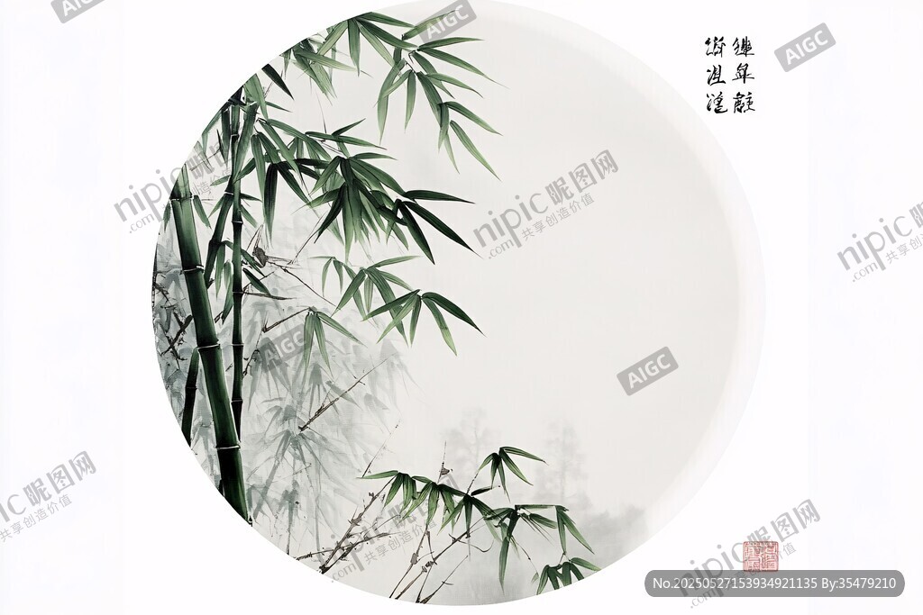 水墨圆景中的清幽翠竹