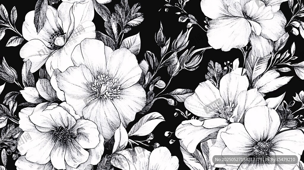 黑白花卉图案设计