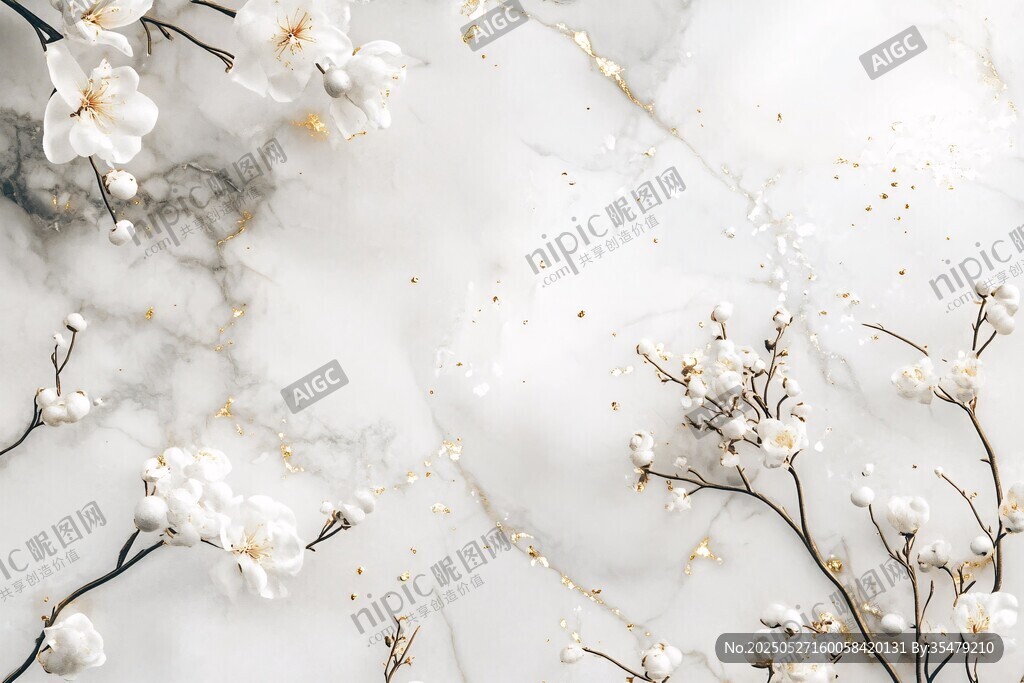 白玉兰大理石背景花卉图