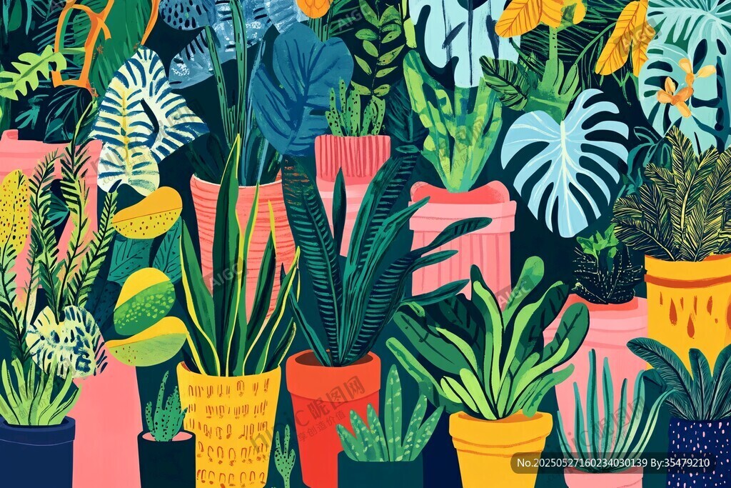 多彩盆栽植物插画世界