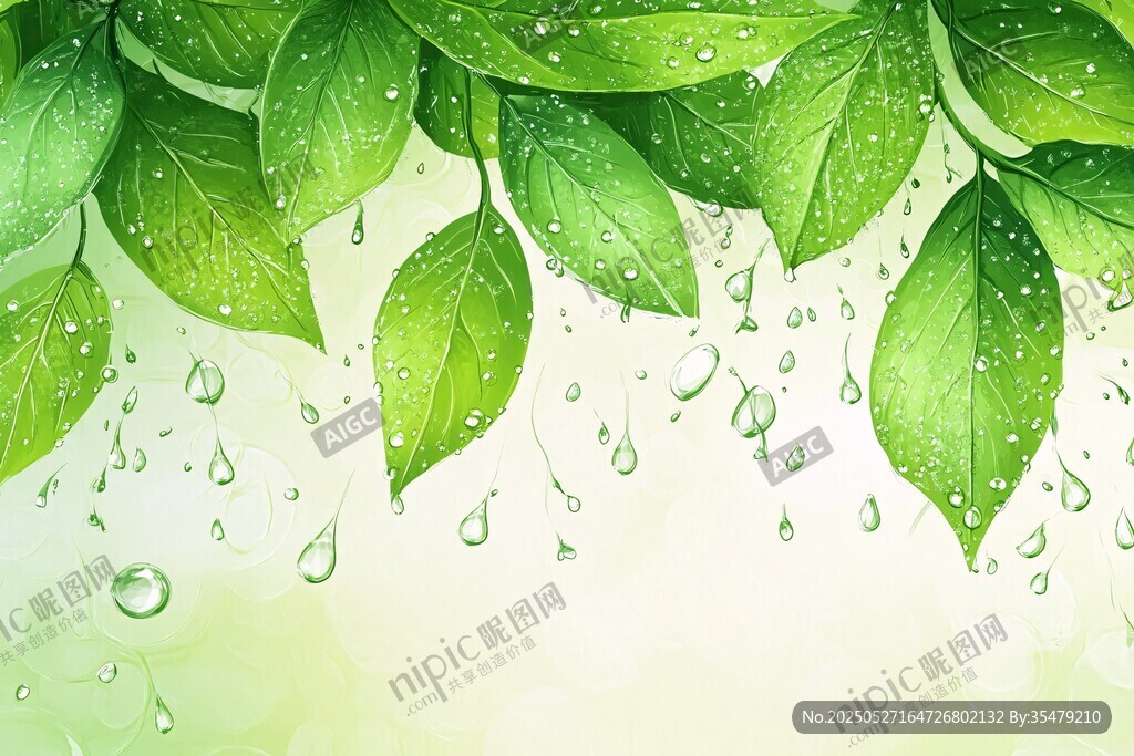 绿叶滴露的清新自然图景