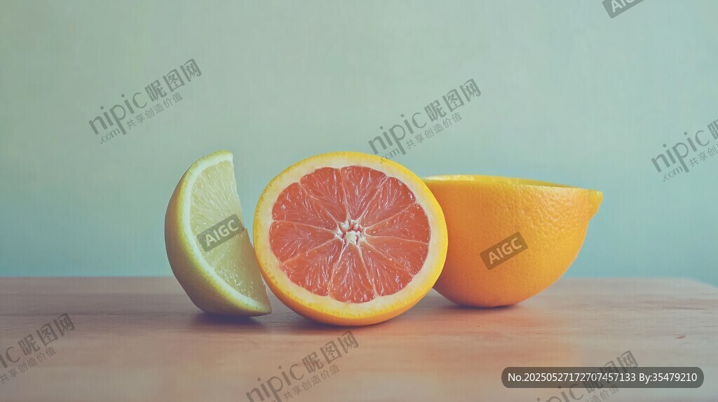 三种柑橘类水果摆拍