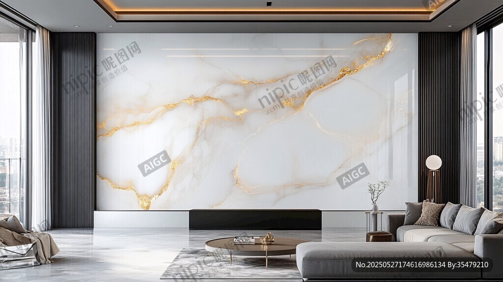 现代轻奢风客厅大理石背景墙