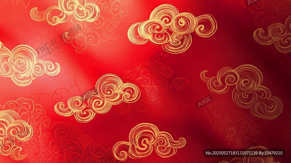 红底金云中式传统图案
