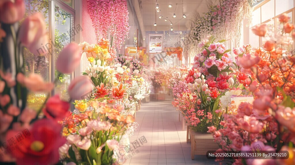 梦幻浪漫的多彩花卉店铺
