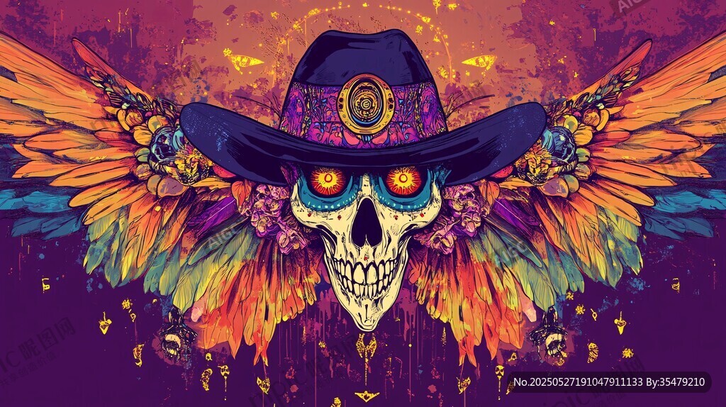 骷髅牛仔 奇幻炫彩艺术形象