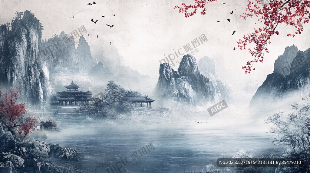 水墨山水间的诗意景致