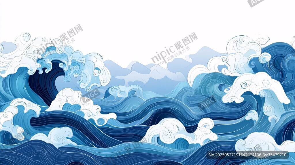 蓝色海浪插画