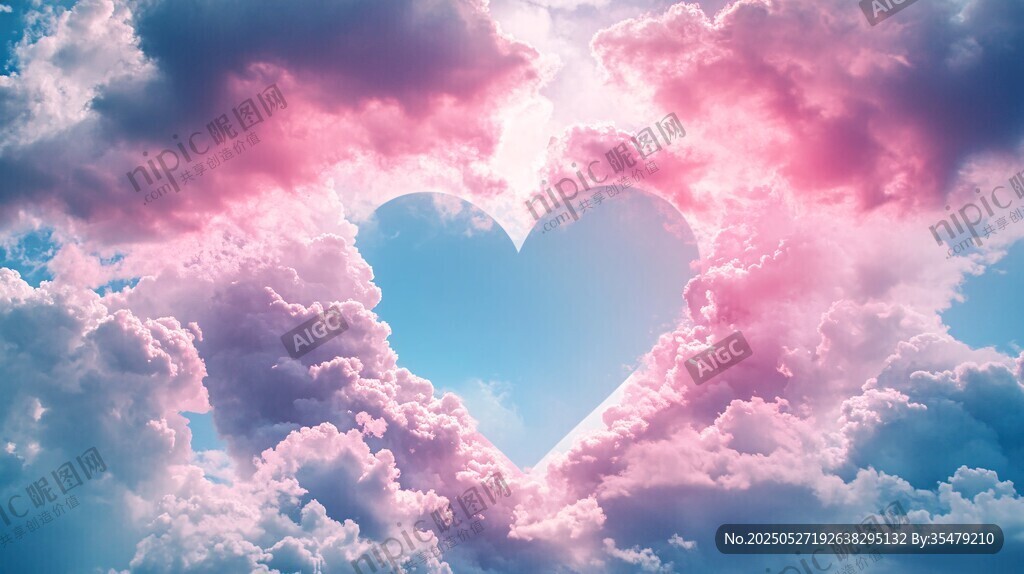 心形云隙间的梦幻天空