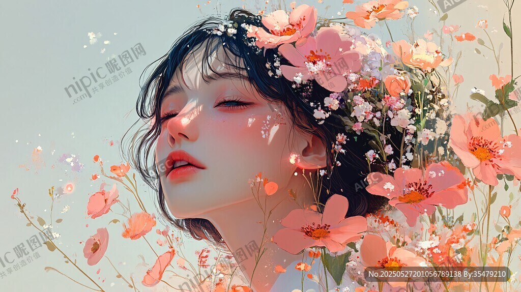 花中少女 梦幻诗意之美
