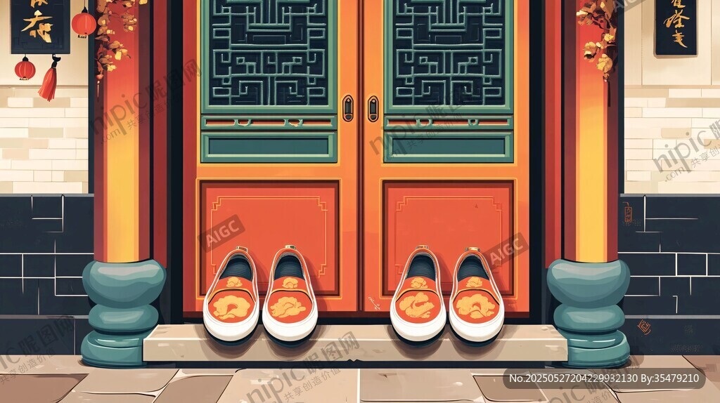 中式门前的传统布鞋景致