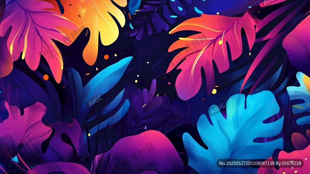 梦幻热带植物插画背景