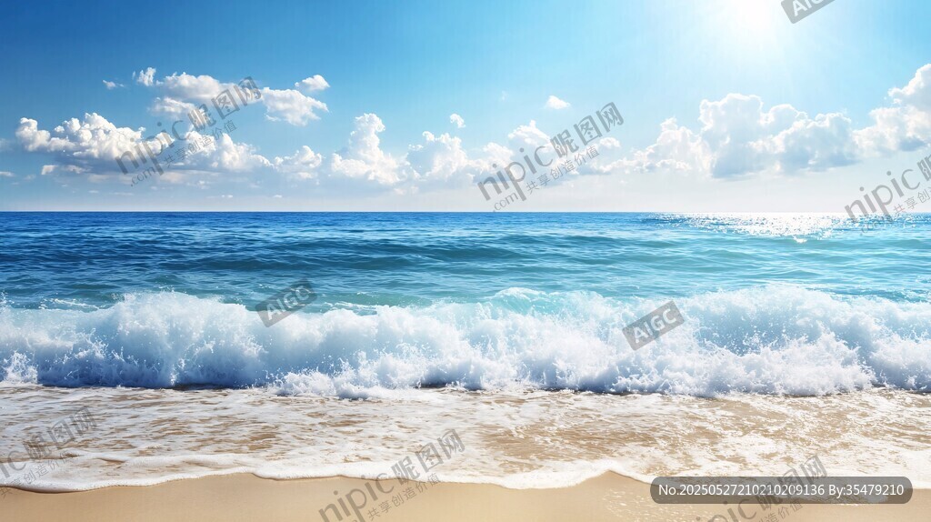 阳光沙滩海浪的美丽海景