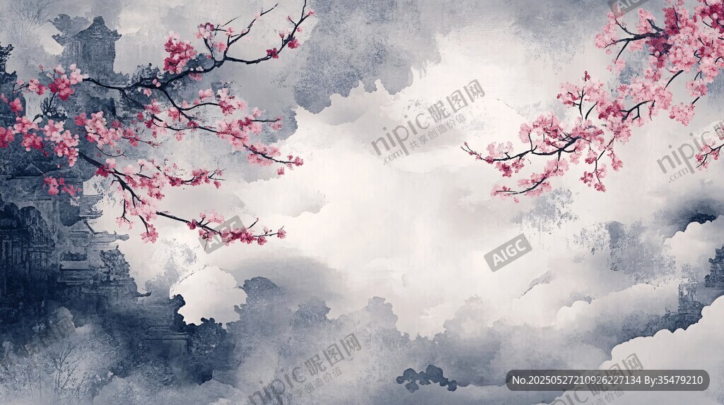 水墨梅花云雾意境图