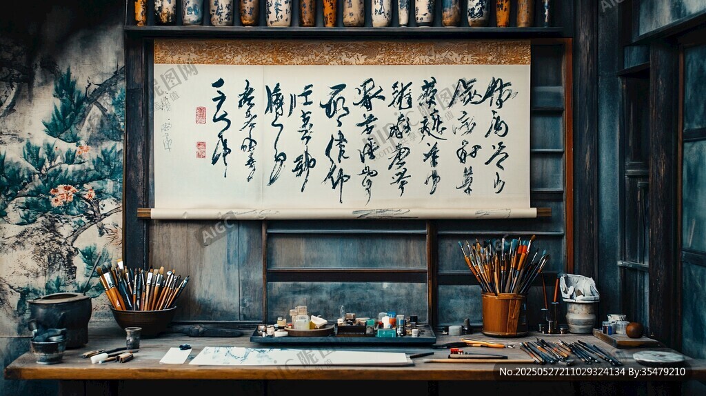 中式书房的书法艺术氛围