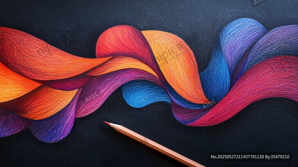 彩色波浪线条艺术画作