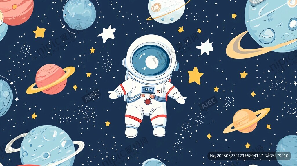 太空宇航员与行星插画