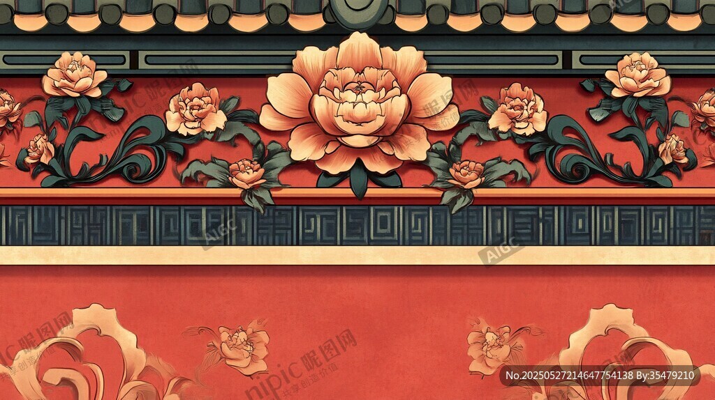 中式古典牡丹雕花装饰