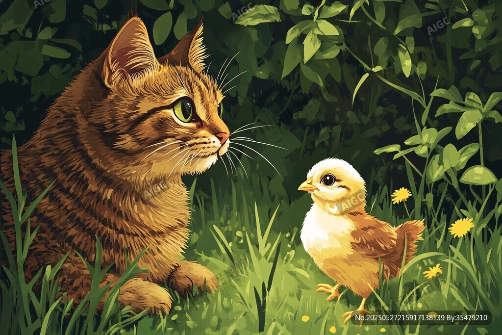猫与小鸡的温馨对视