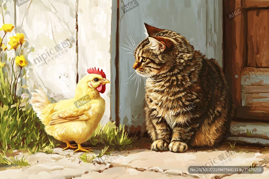 猫与鸡对视的温馨瞬间
