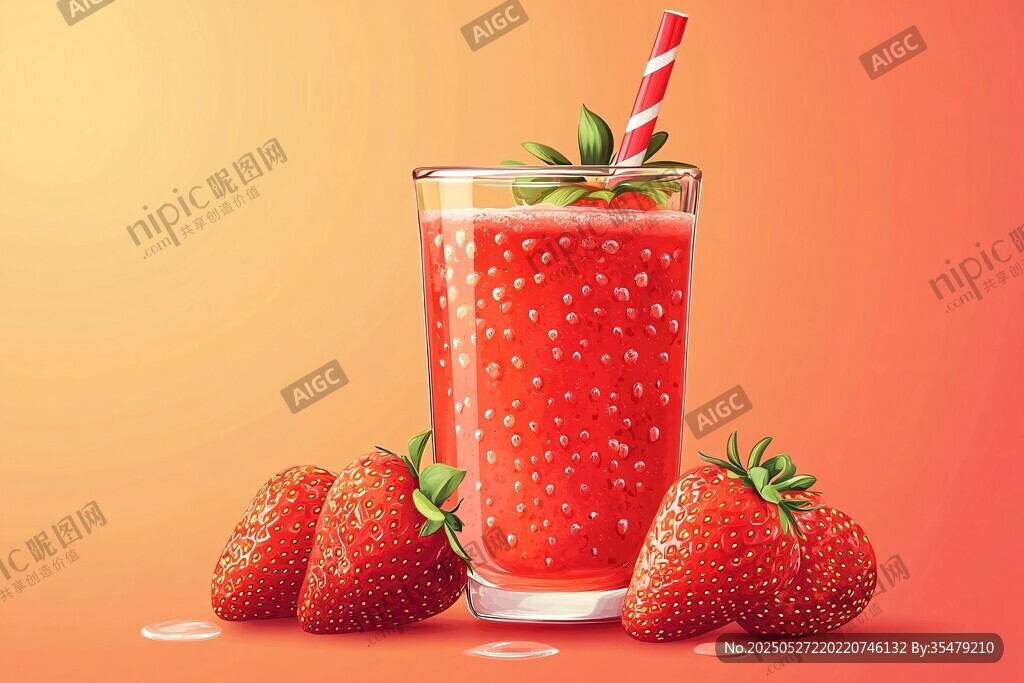 草莓鲜榨果汁与新鲜草莓