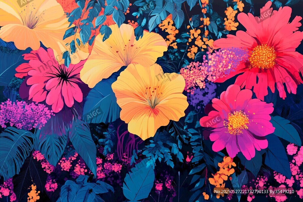 绚丽多彩花卉梦幻插画