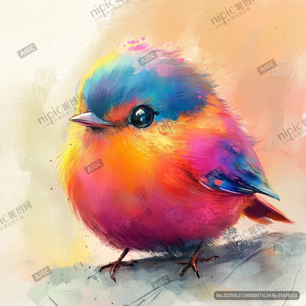 彩色梦幻小鸟水彩风插画