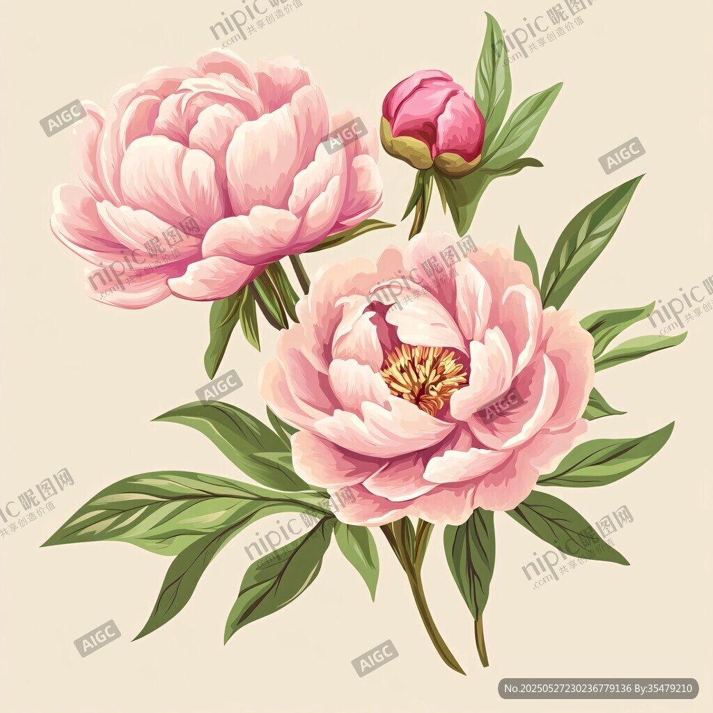 粉色娇艳牡丹花插画