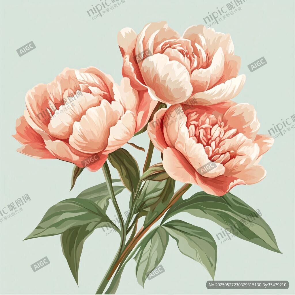 三朵柔美粉色芍药插画