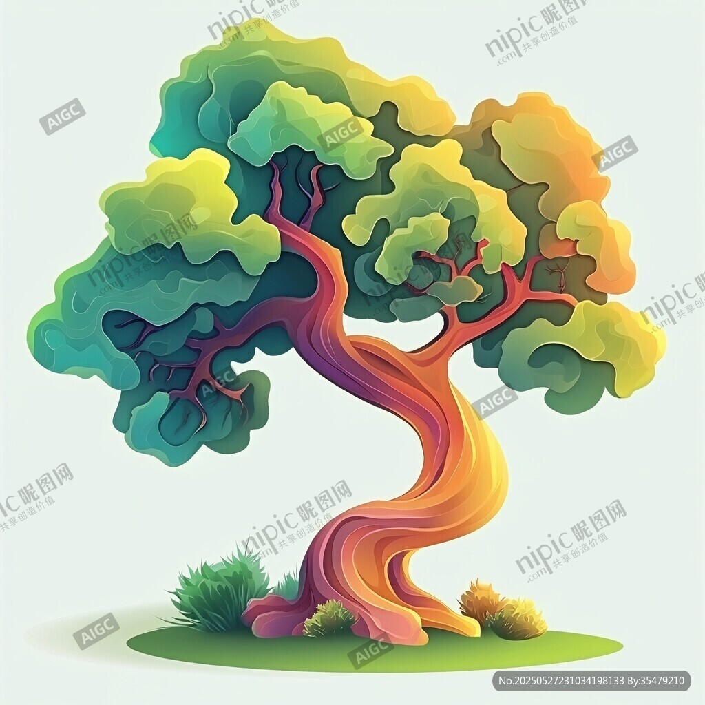 奇幻多彩扭曲树木插画