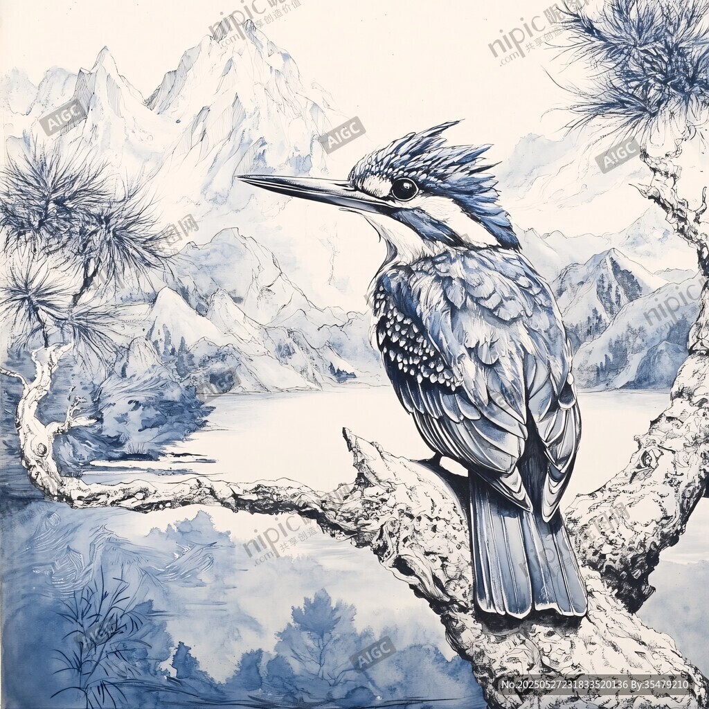 山林间的翠鸟栖息之景