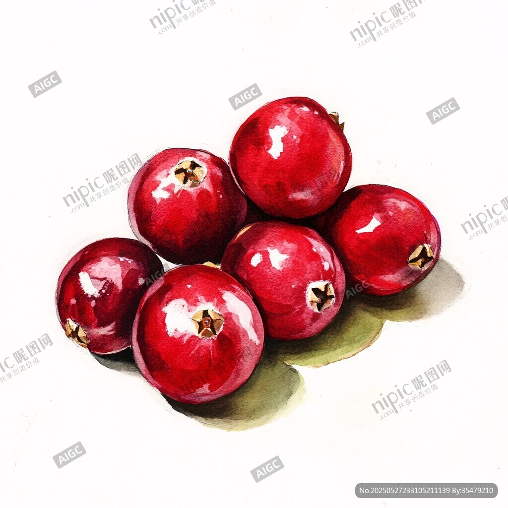 水彩画中的鲜红蔓越莓