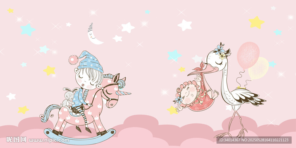 粉色卡通女孩背景墙