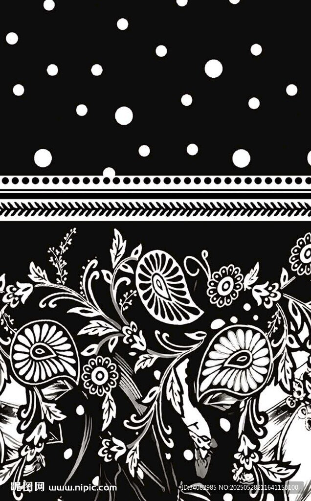 黑白花卉图案装饰画