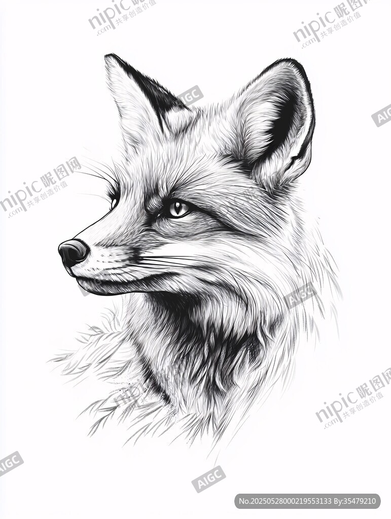 狐狸黑白素描头像